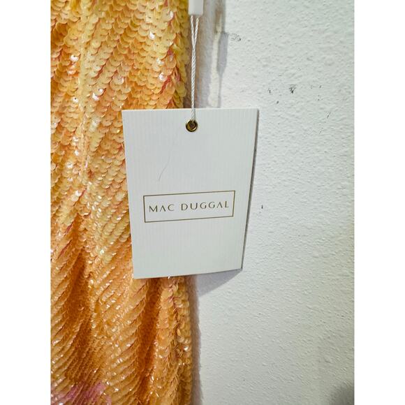 MAC DUGGAL Pink Yellow Ombre Sequin High Neckline Sleeveless Cocktail Dress sz 4 - Picture 8 of 9